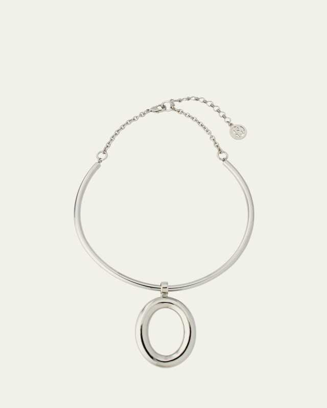 Silver Open Oval Pendant Necklace